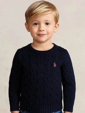 Polo Ralph Lauren Boys Cable Knit Sweater Size 6X Pullover Crew Neck Black NWT